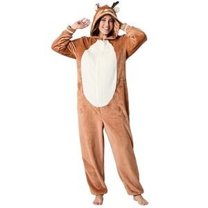 North Pole Trading Co. Reindeer Unisex Adult Plush Hooded One Piece Pajama